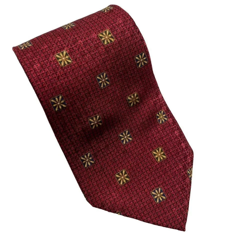 Nautica Tie Men's Necktie Silk Maroon Squares Classic Office